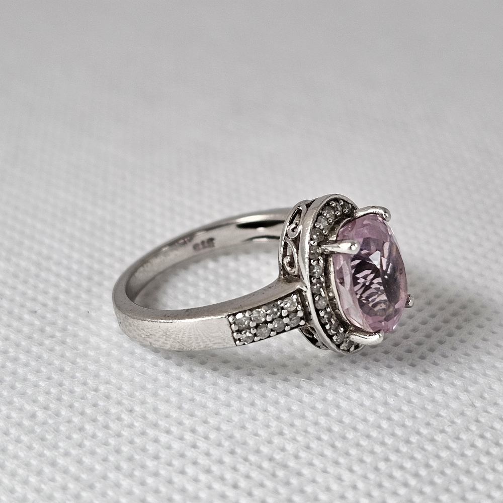 Natural Pink Kunzite & Diamond Ring in Platinum Over Sterling Silver Sz 7! - Picture 4 of 9